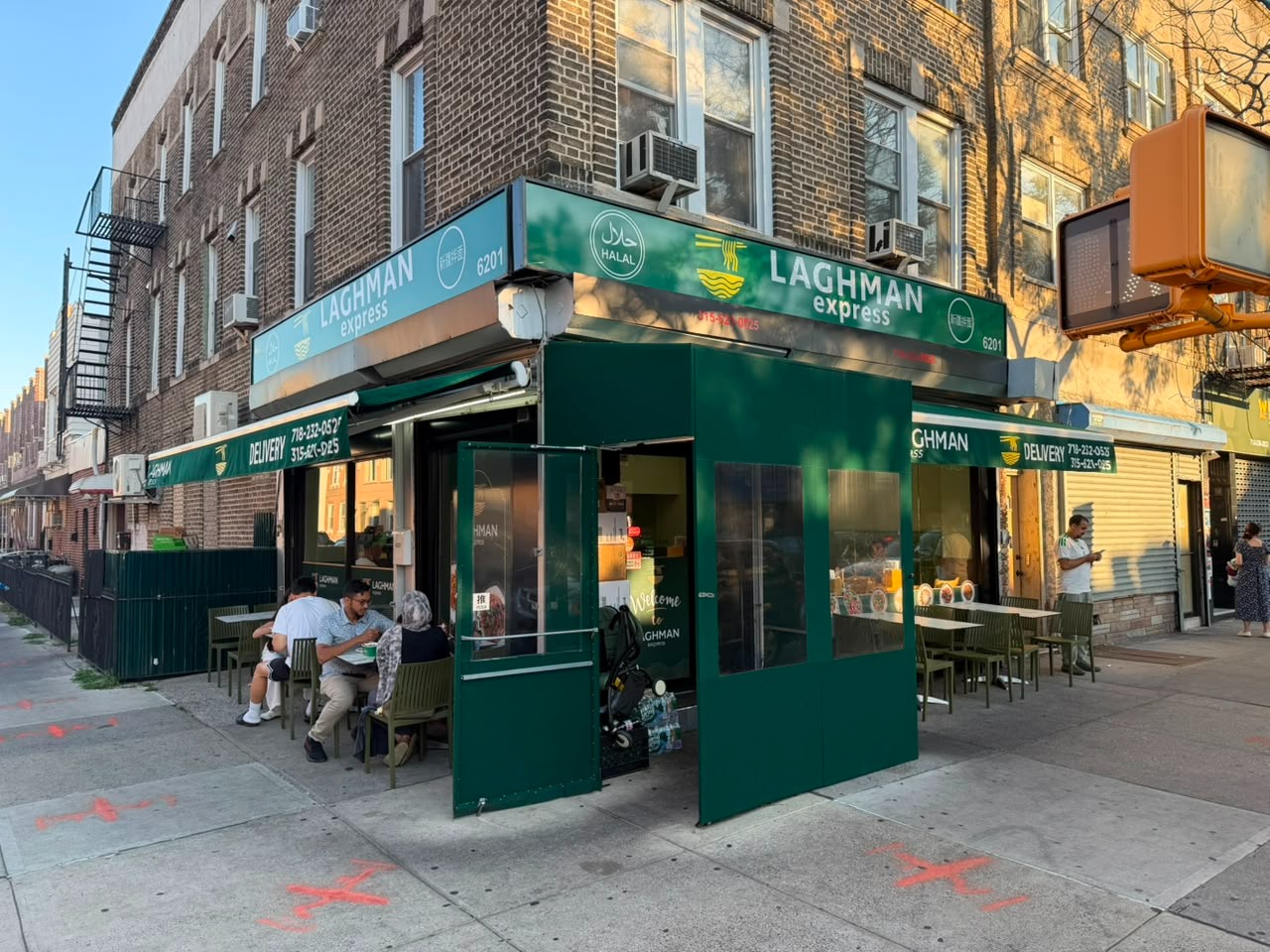 The Laghman Express storefront on a Brooklyn avenue