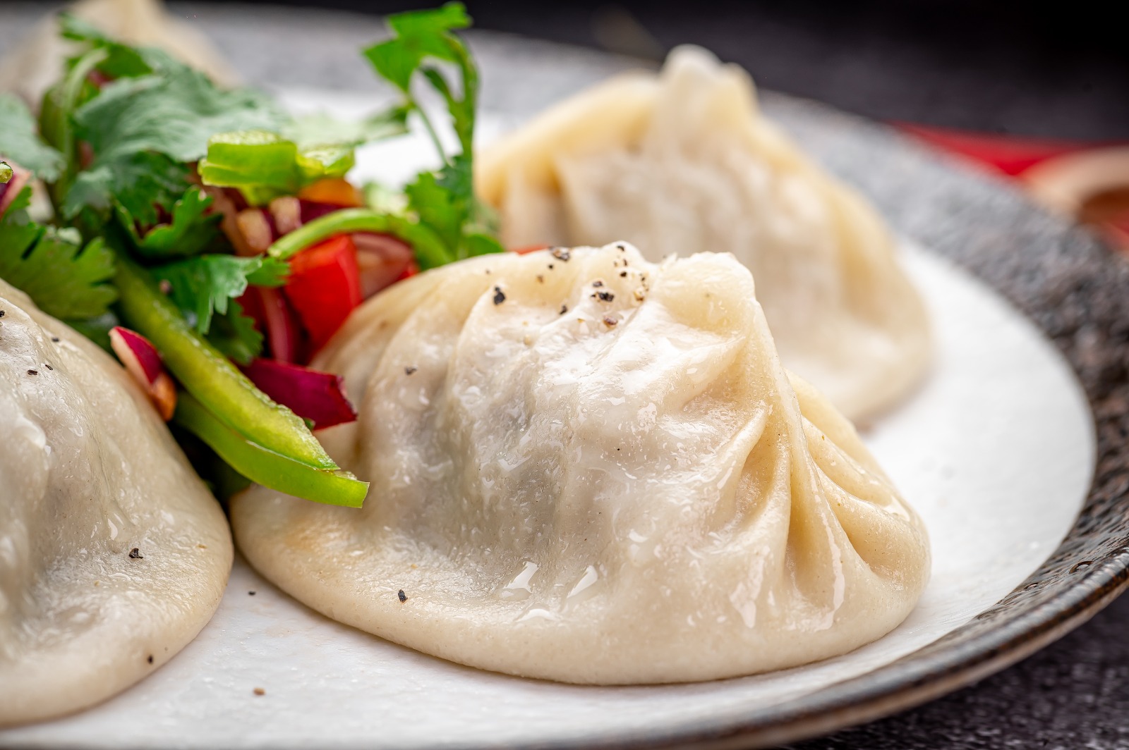 Rows of hand-pleated manty before steaming